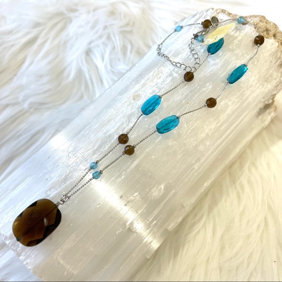 LIA SOPHIA necklace style 205 silver turquoise and brown crystals adjustable - Picture 7 of 11